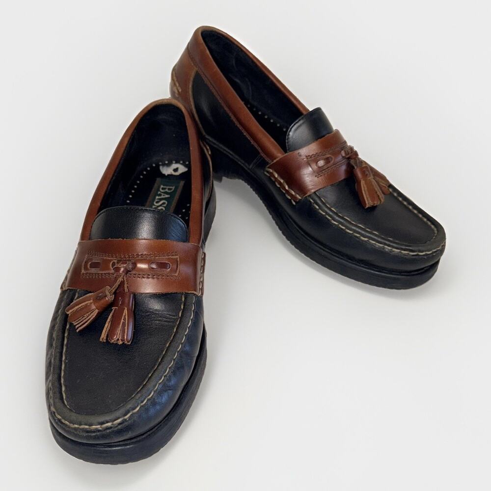 Bass Marine Tassel Loafers Black Brown Leather Men’s 8.5M D749 Classic